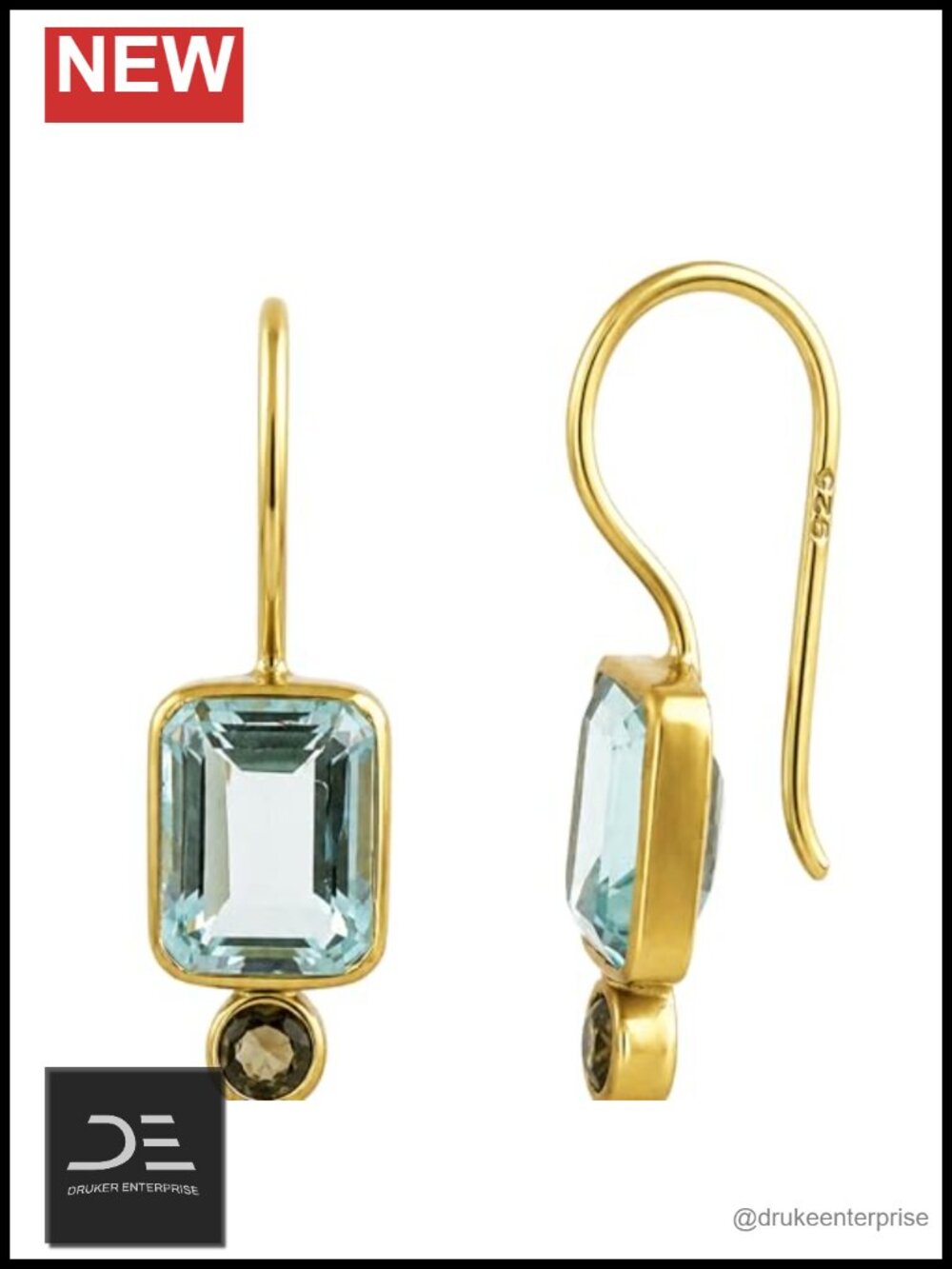 Gold Plated Sterling Silver Blue Topaz Drop Earrings